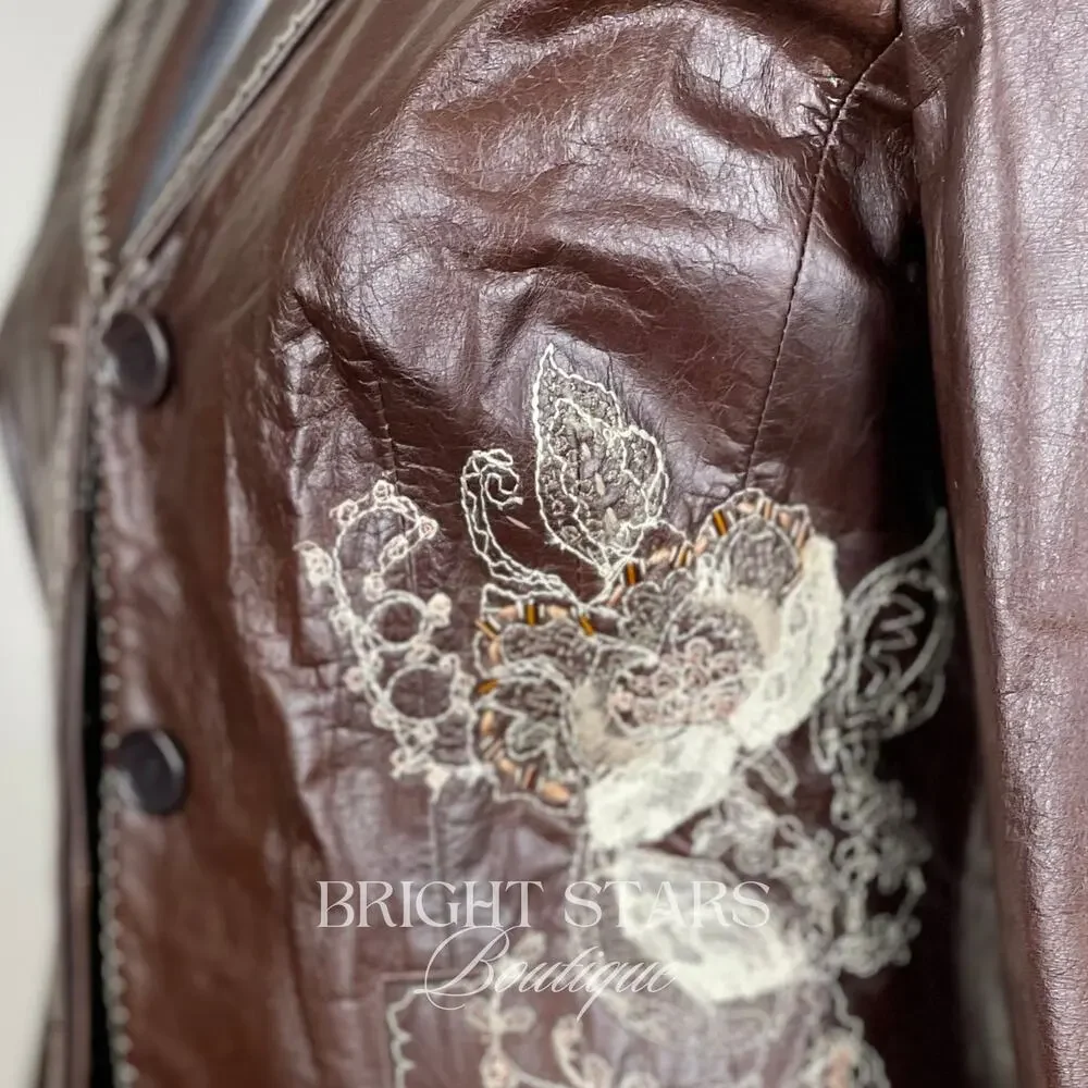 Rare Embroidered Leather Blazer Jacket ASO Lorelai Gilmore Phoebe Buffay Friends - Picture 10 of 11